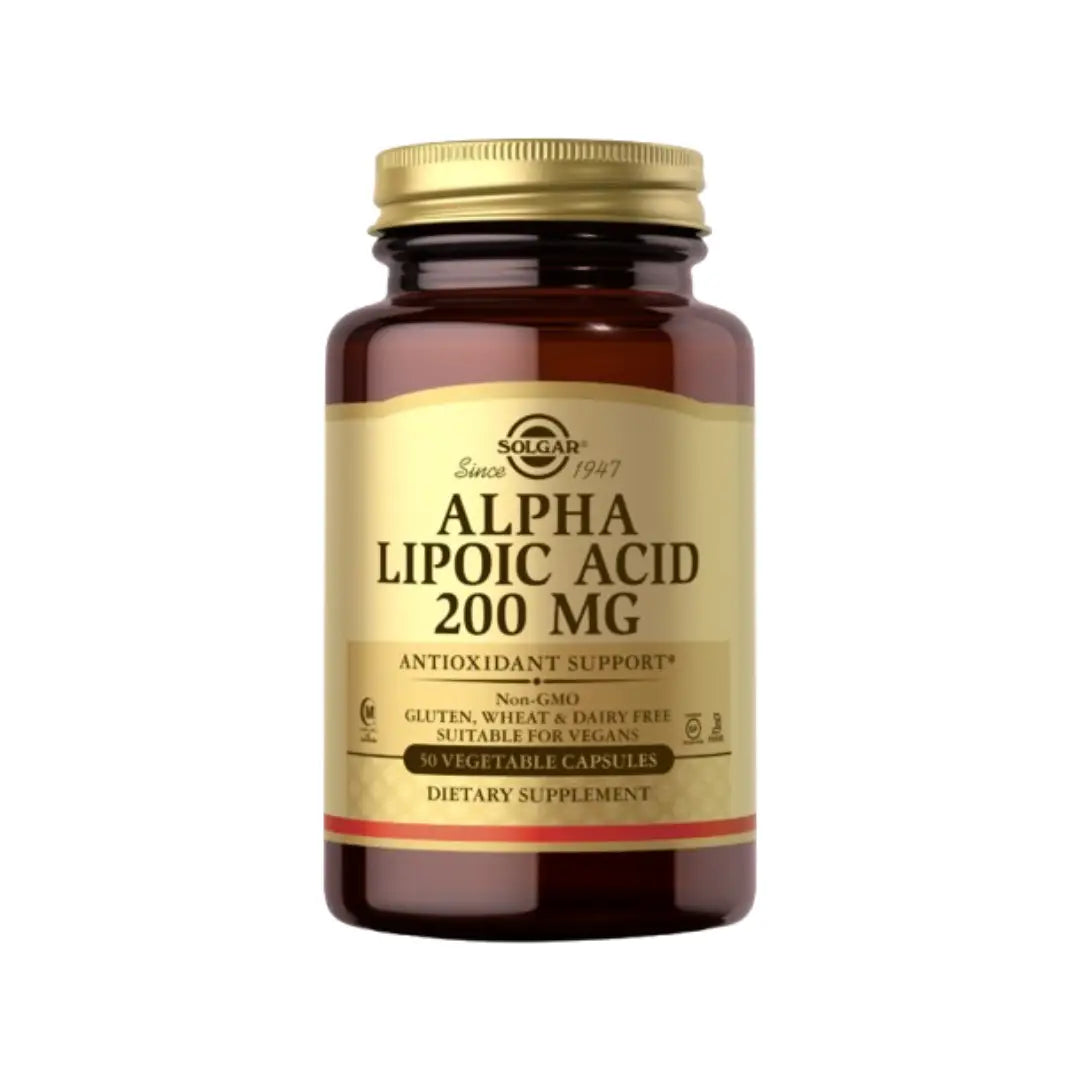 "Solgar Alpha Lipoic Acid 200mg 50 Capsules for antioxidant support and energy metabolism
