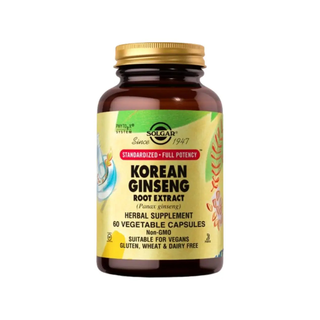 Solgar Korean Ginseng Root Extract 60 Capsules for energy, vitality, and mental focus