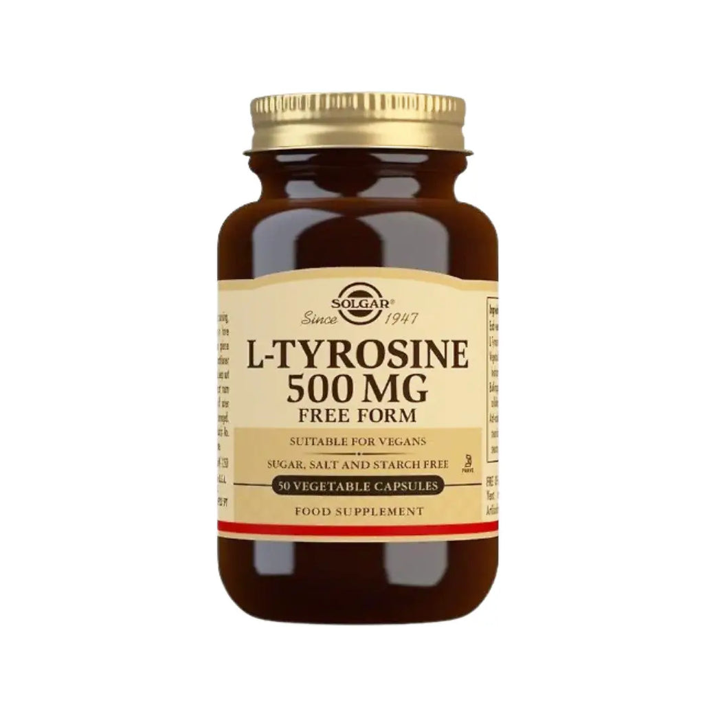Solgar L-Tyrosine 500mg 50 Vegetable Capsules for mental focus, mood support, and cognitive function