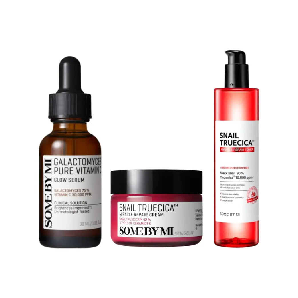 Some By Mi Snail Truecica & Vitamin C Skincare Set | Repair Cream, Toner & Glow Serum