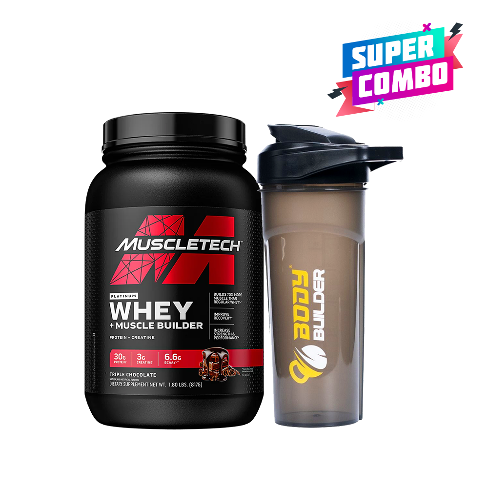 Super Combo MuscleTech, Platinum Whey + Muscle Builder in Vanilla Cream flavor, 1.8 lbs + Free Shaker