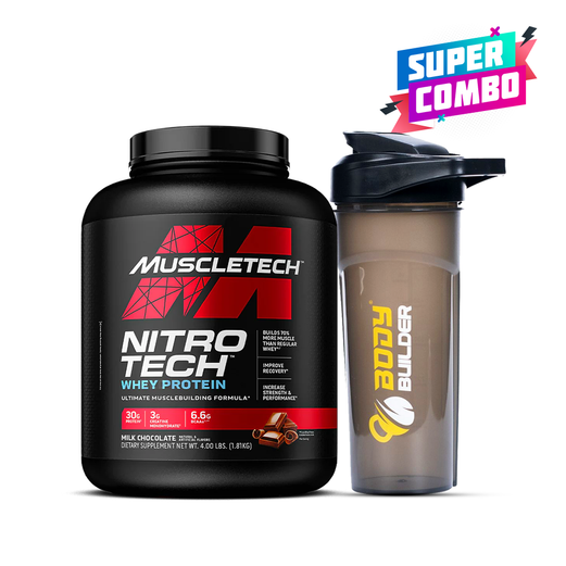 Super Combo MuscleTech Nitro Tech Whey Protein Powder 4lbs + Free Shaker