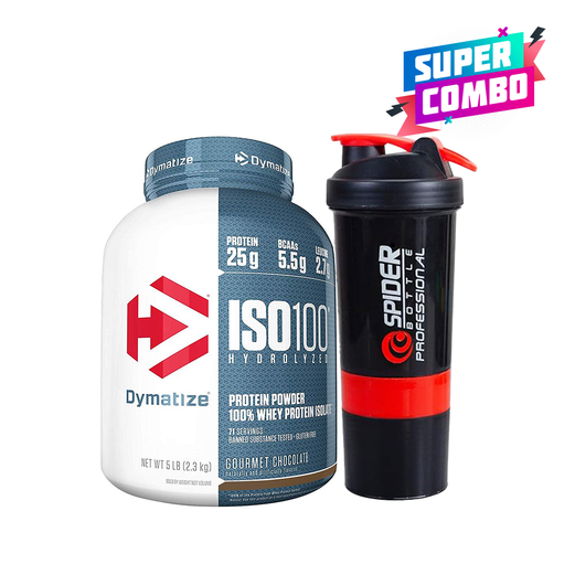 Super Combo Dymatize Iso100 Whey Protein Isolate 5lb Gourmet Chocolate + Free Shaker
