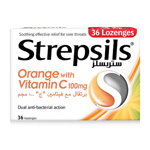 STREPSILS ORANGE WITH VITAMIN C 100MG LOZENGES 36s