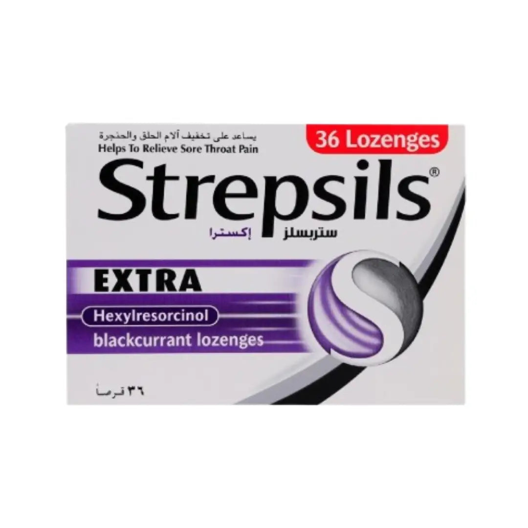 Strepsils Extra Blackcurrant Lozenges 36s for sore throat relief and oral comfort