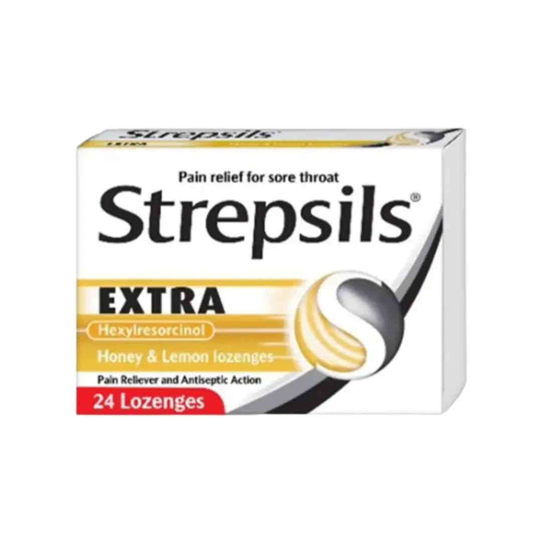 Strepsils Extra Honey & Lemon Lozenges 24s for sore throat relief and soothing oral care