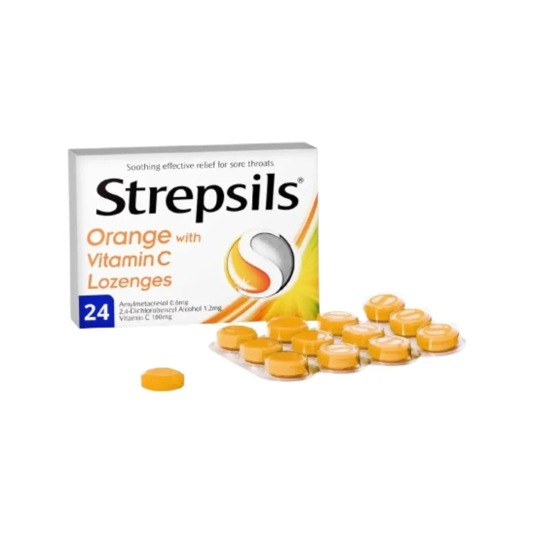 Strepsils Orange with Vitamin C Lozenges 24s for sore throat relief and immune support