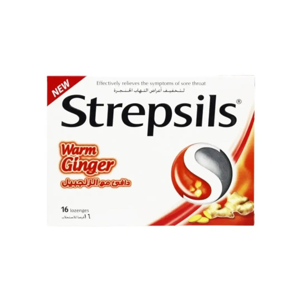 Strepsils Warm Ginger Lozenges 16s for soothing sore throat relief and oral comfort