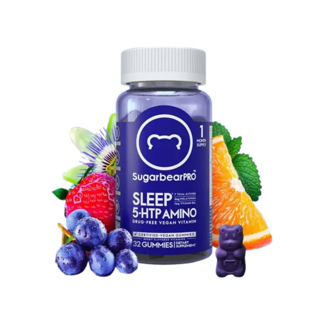SugarBear PRO Sleep 5-HTP Amino Gummies 32s | Melatonin Sleep Gummies with Vitamin B6 & Amino Blend