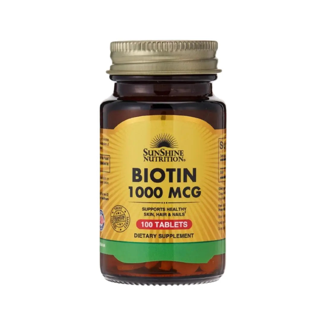 Sunshine Nutrition Biotin 1000mcg Tablet 100s – Vitamin B7 Supplement for Hair Skin Nails