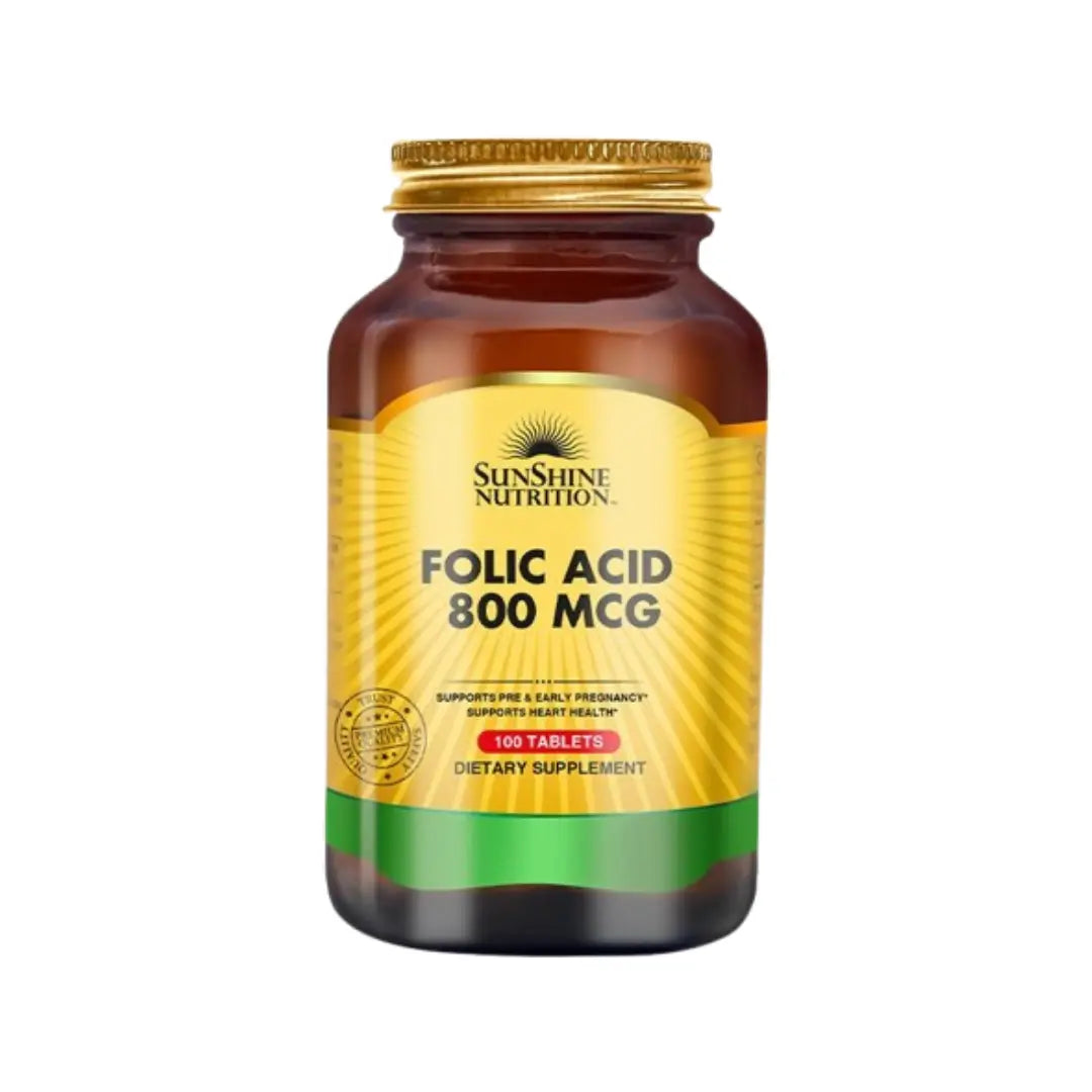 Sunshine Nutrition Folic Acid 800mcg Tablets 100s – Vitamin B9 Supplement for Daily Nutritional Support