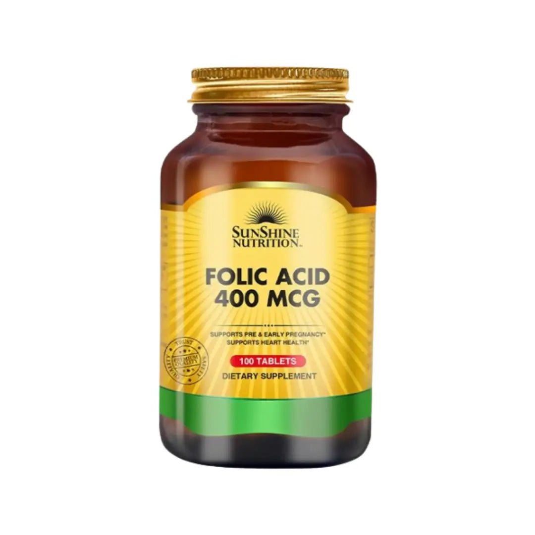 Sunshine Nutrition Folic Acid Tablets 100s for prenatal health and red blood cell support