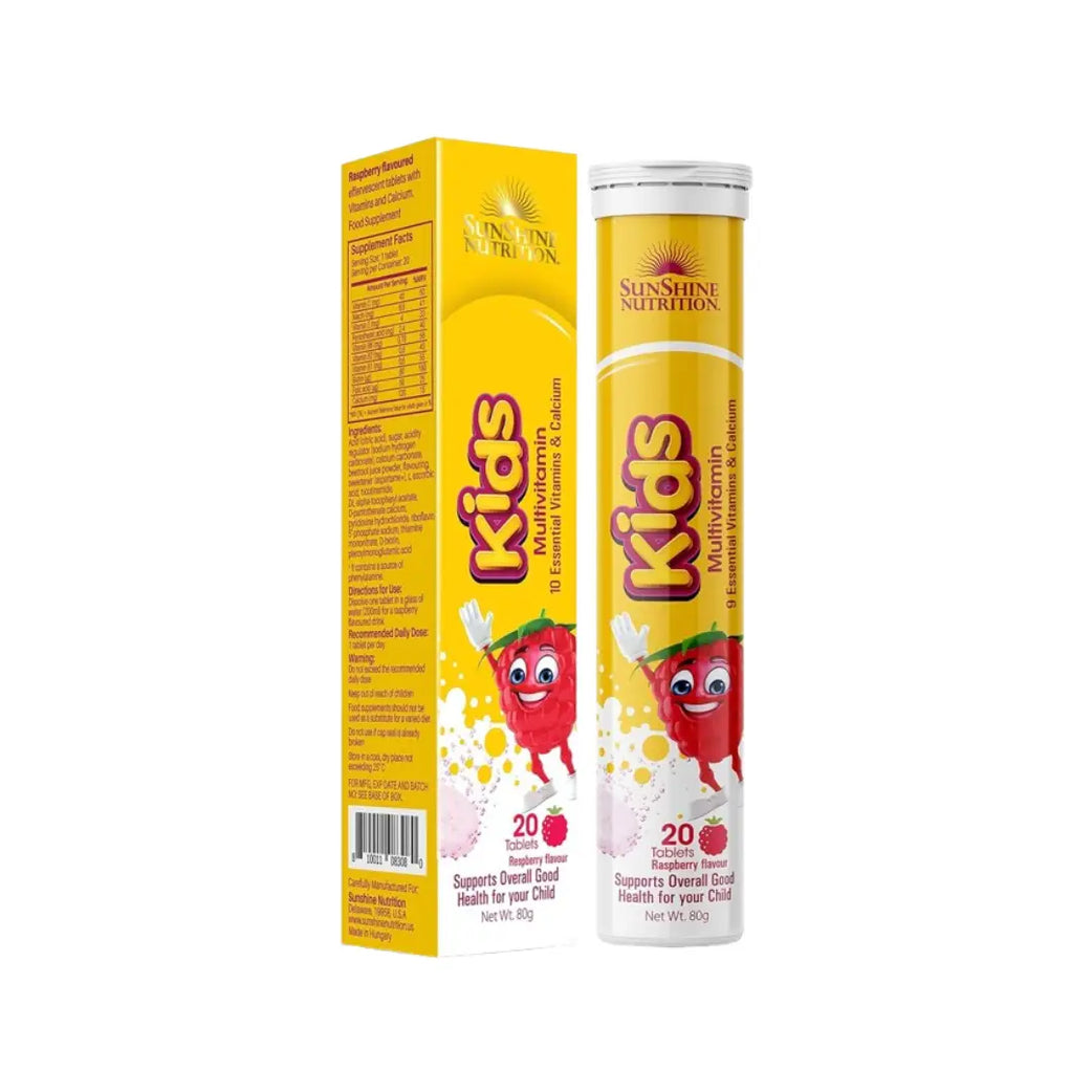 Sunshine Nutrition Kids Multivitamin Raspberry Effervescent Tab 20s