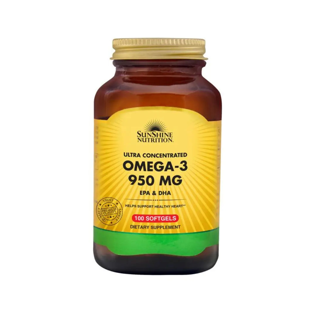 Sunshine Nutrition Ultra Concentrated Omega 3 950mg Softgels 100s – EPA & DHA Fish Oil Supplement for Daily Wellness Support