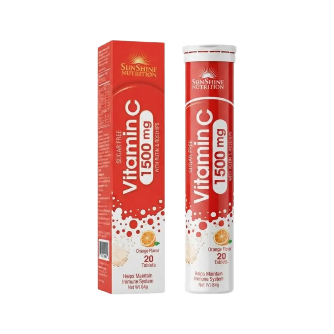 Sunshine Nutrition Vitamin C 1500mg Orange Effervescent Tablets 20s – High Strength Vitamin C Supplement
