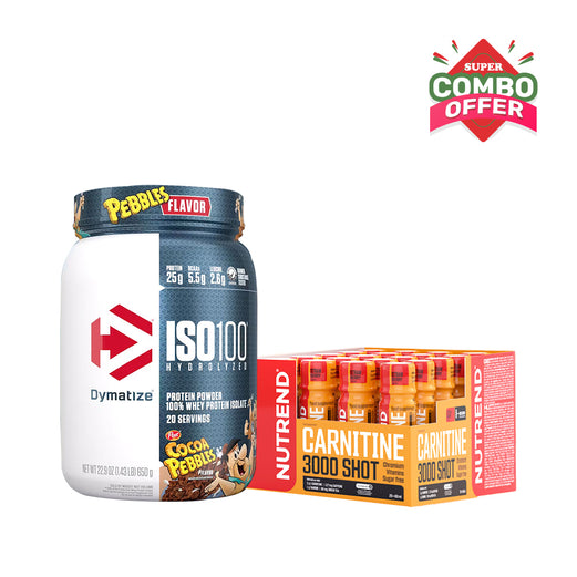 Super Combo Offer: Dymatize Iso 100 Whey Protein Isolate 1.4lb Serv 20 + Nutrend Carnitine 3000 Shot
