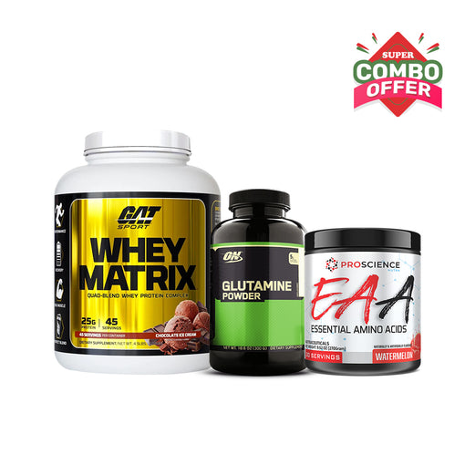 Super Combo Offer: Gat Sport Whey Martrix 45 Servings +  Optimum Nutrition Glutamine Powder 300 g +  Proscience Eaa 30 Servings