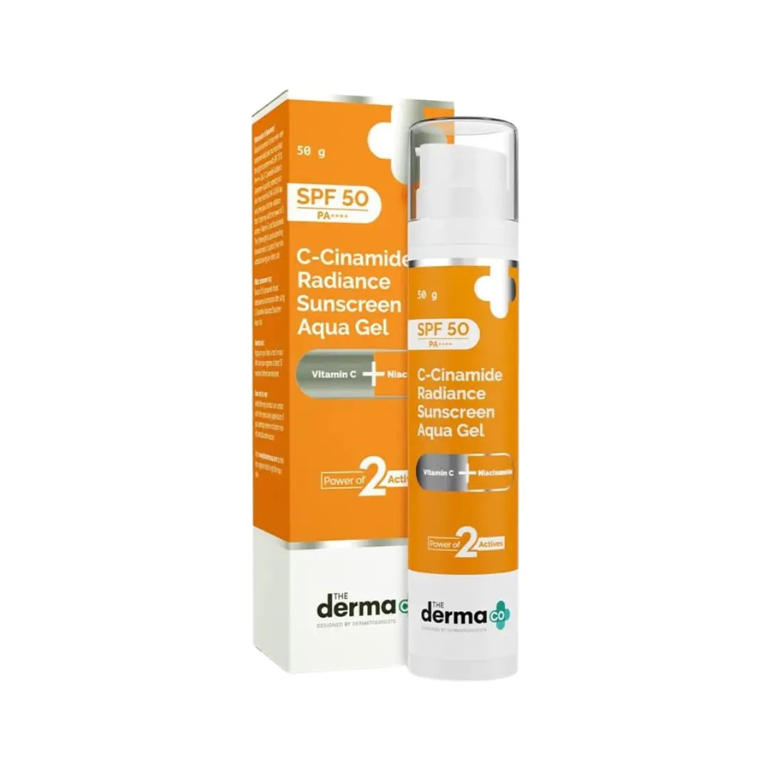 The Derma Co C-Cinamide Radiance Sunscreen Aqua Gel SPF50 PA++++ 50g – Lightweight Face Sun Protection Gel