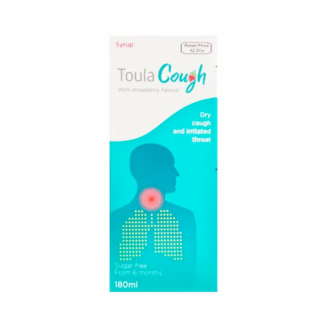 Toula Cough Sugar-Free Strawberry Syrup 180ml - Gentle Soothing Cough Syrup