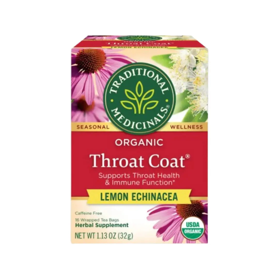 Traditional Medicinals Organic Throat Coat Lemon Echinacea Tea 16 Bags – Caffeine Free Herbal Tea
