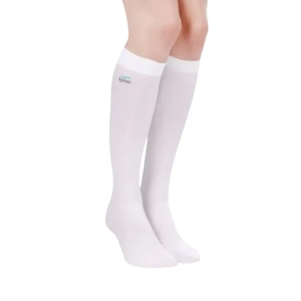 Close-up of compression fabric texture in Tynor knee high stockings