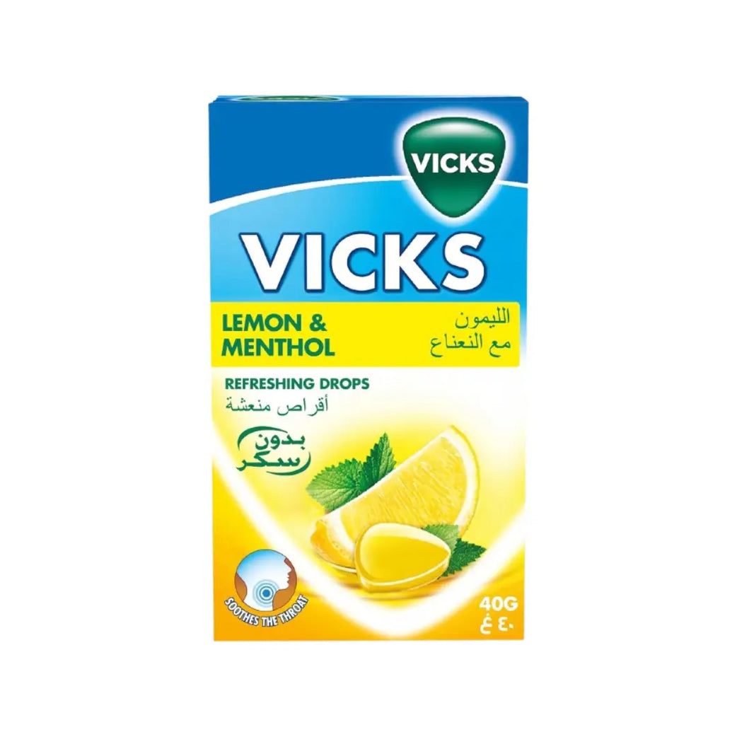 Vicks Lemon & Menthol Refreshing Throat Drops 40g Menthol Lozenges for Soothing Throat Comfort and Fresh Breath Relief