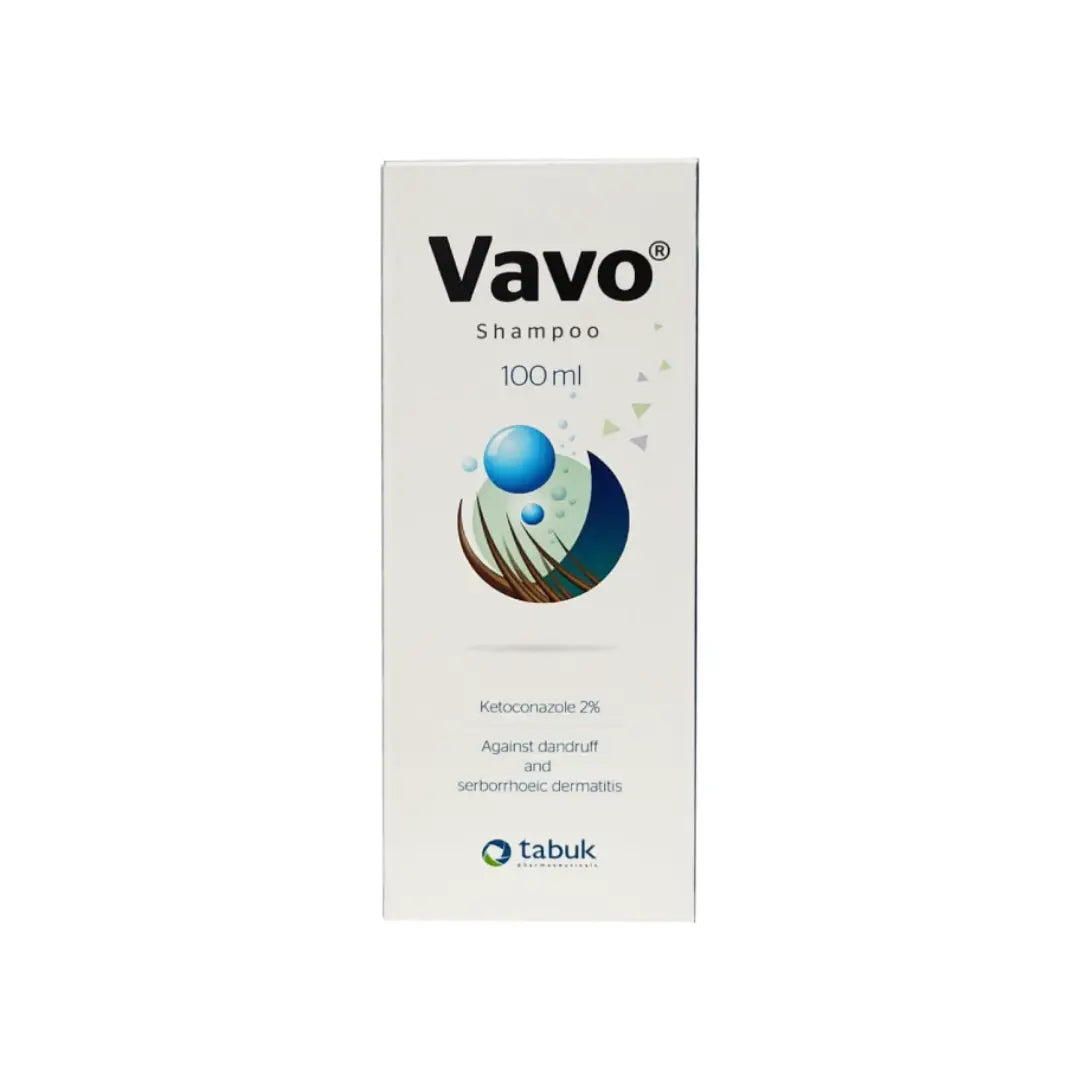 Vavo anti dandruff shampoo 2 percent label close up