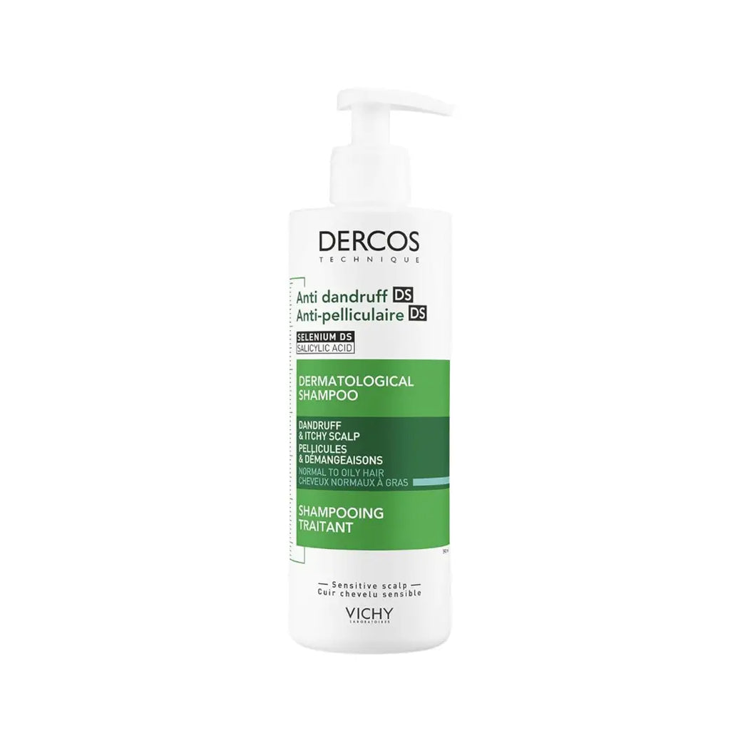 Vichy Dercos Anti-Dandruff Normal to Oily Shampoo 200ml cleansing shampoo for oily scalp and visible dandruff flakes.