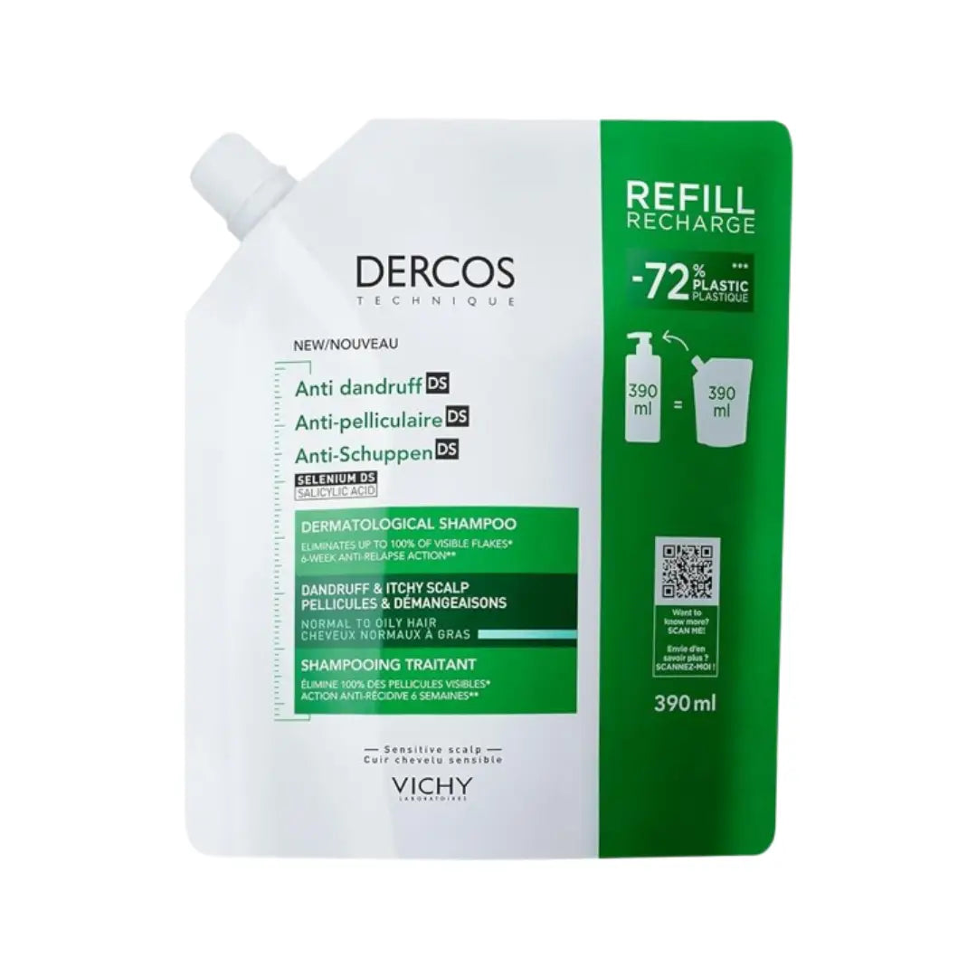 Vichy Dercos Anti-Dandruff Shampoo 390ml – Normal to Oily Hair & Scalp Care