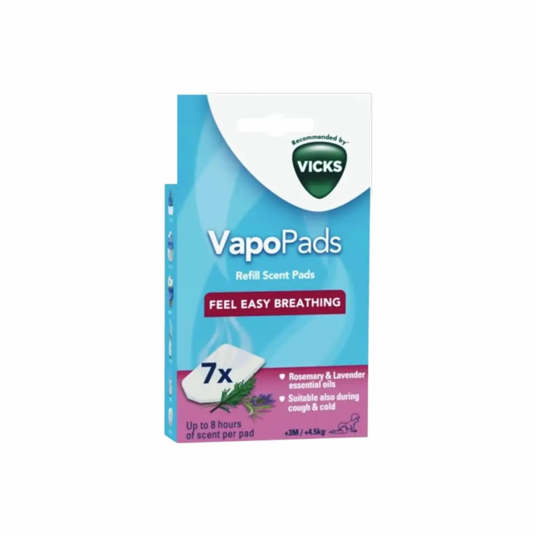 Vicks VapoPads Rosemary 7-pack scented refill pads for compatible humidifiers and vaporizers, designed to release soothing rosemary aroma for breathable air comfort.
