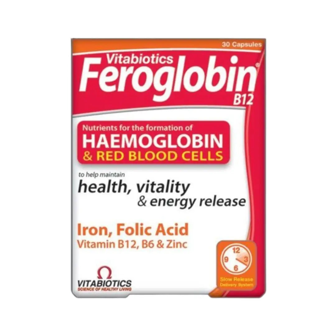 Vitabiotics Feroglobin B12 Capsules 30s iron and vitamin B12 supplement for energy support and healthy blood