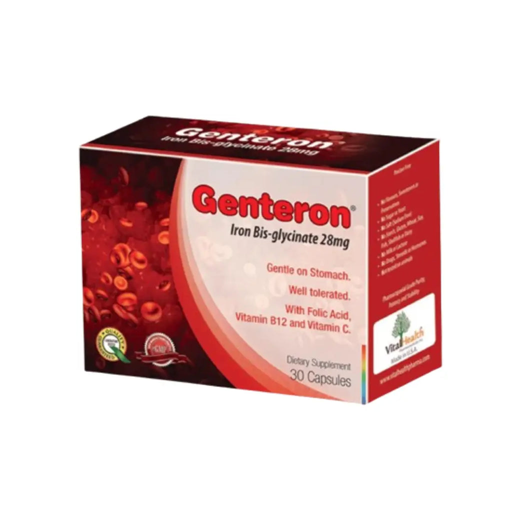 Vital Health Genteron Capsules 30s – Iron Supplement with Ferrous Bisglycinate for Daily Nutritional Support