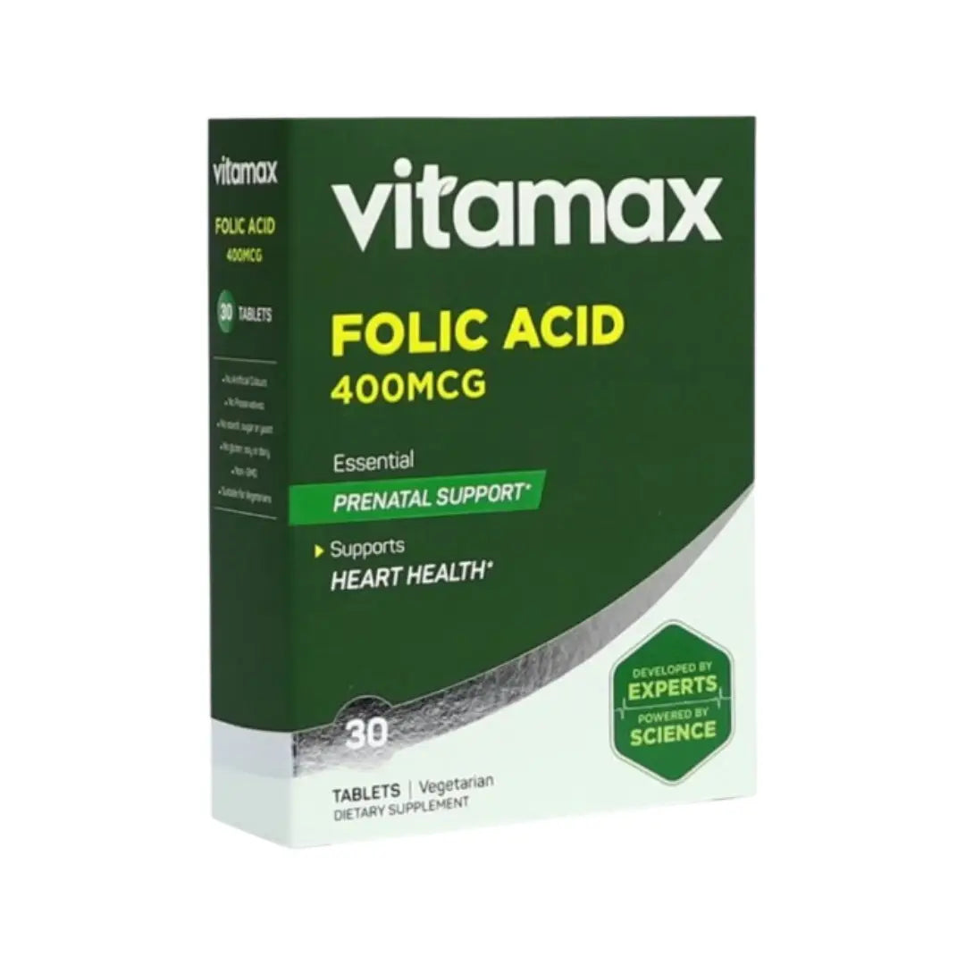 Vitamax Folic Acid 400mcg Tablets 30s – Vitamin B9 Supplement for Daily Nutritional Support