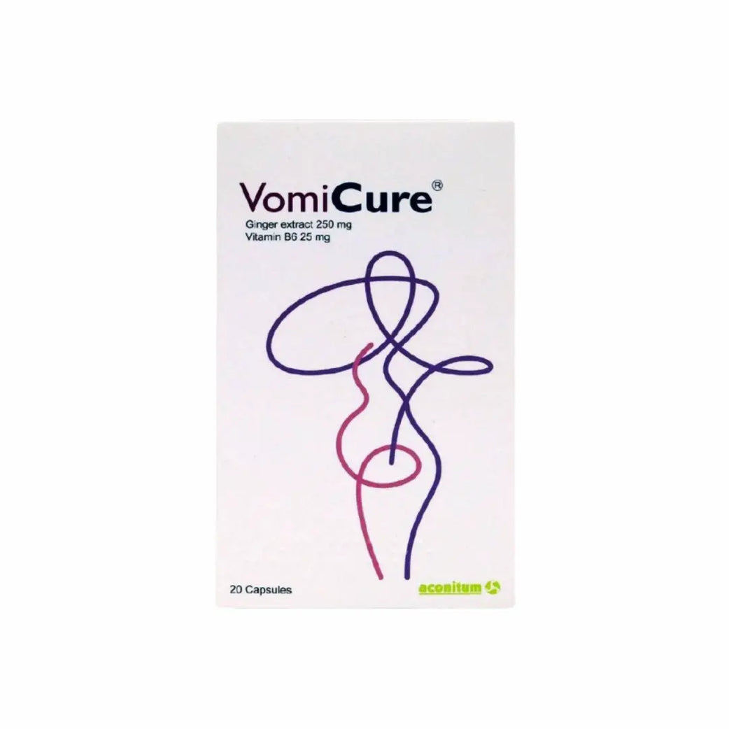Vomicure capsules 20 count box front view