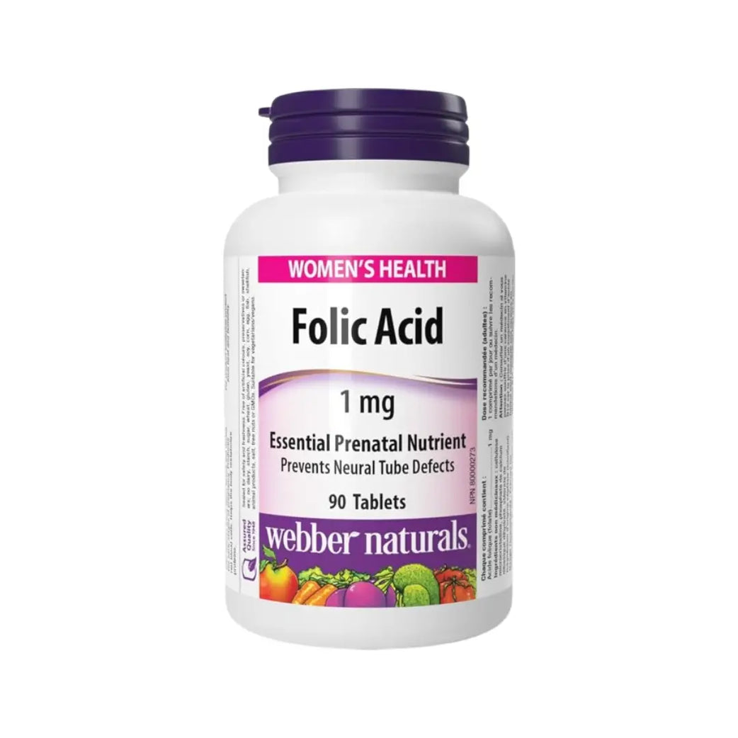 Webber Naturals Folic Acid 1mg (1000mcg) Tablets 90 Count – Vitamin B9 Supplement for Daily Nutritional Support