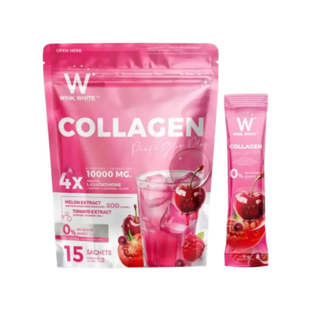 Wink White Collagen Pink Glow Plus 4x collagen supplement sachets 15s, beauty and skin support product