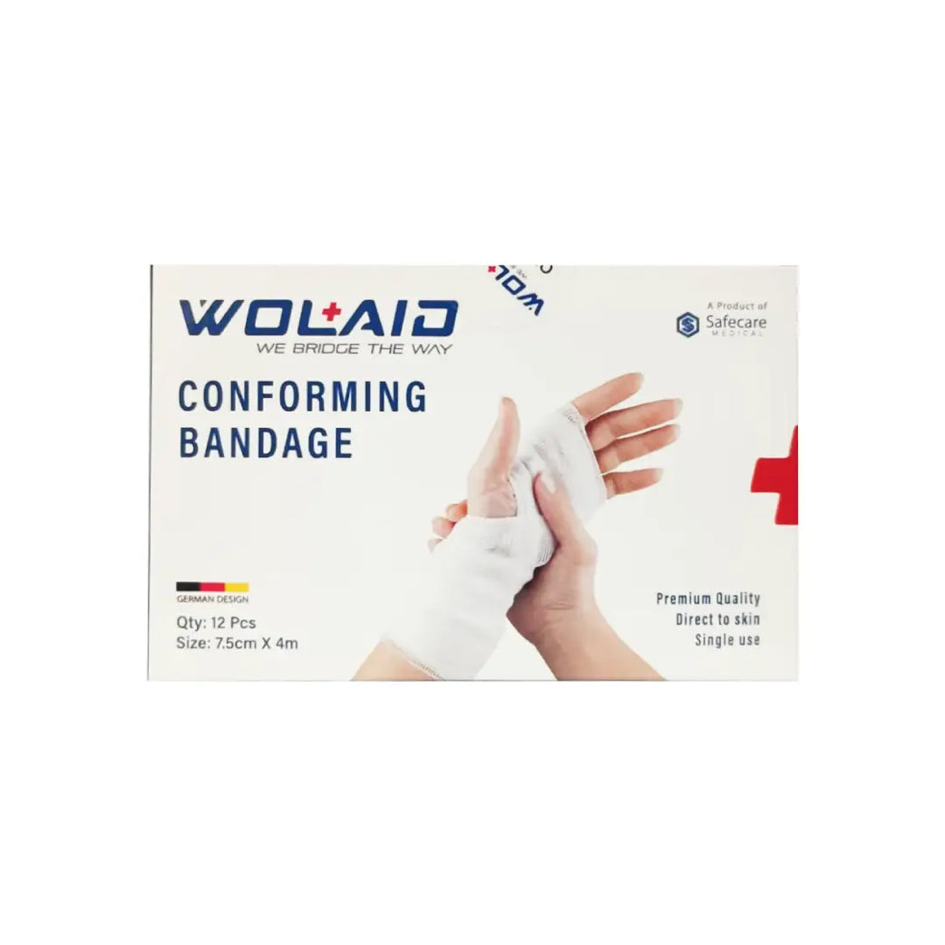 Wolaid conforming bandage 7.5cm 4m pack front view