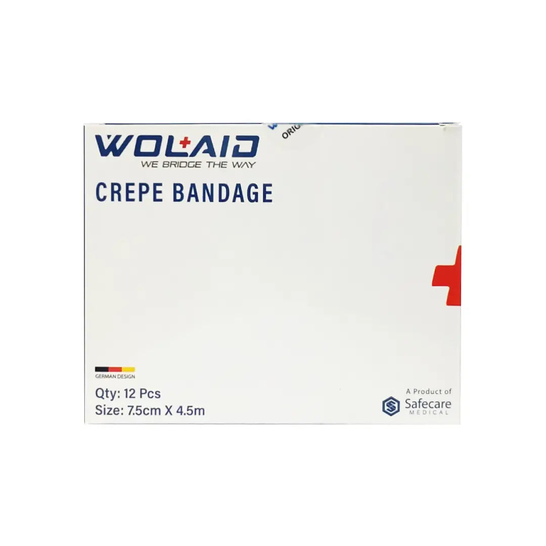 Wolaid crepe bandage 7.5cm 4.5m pack front view