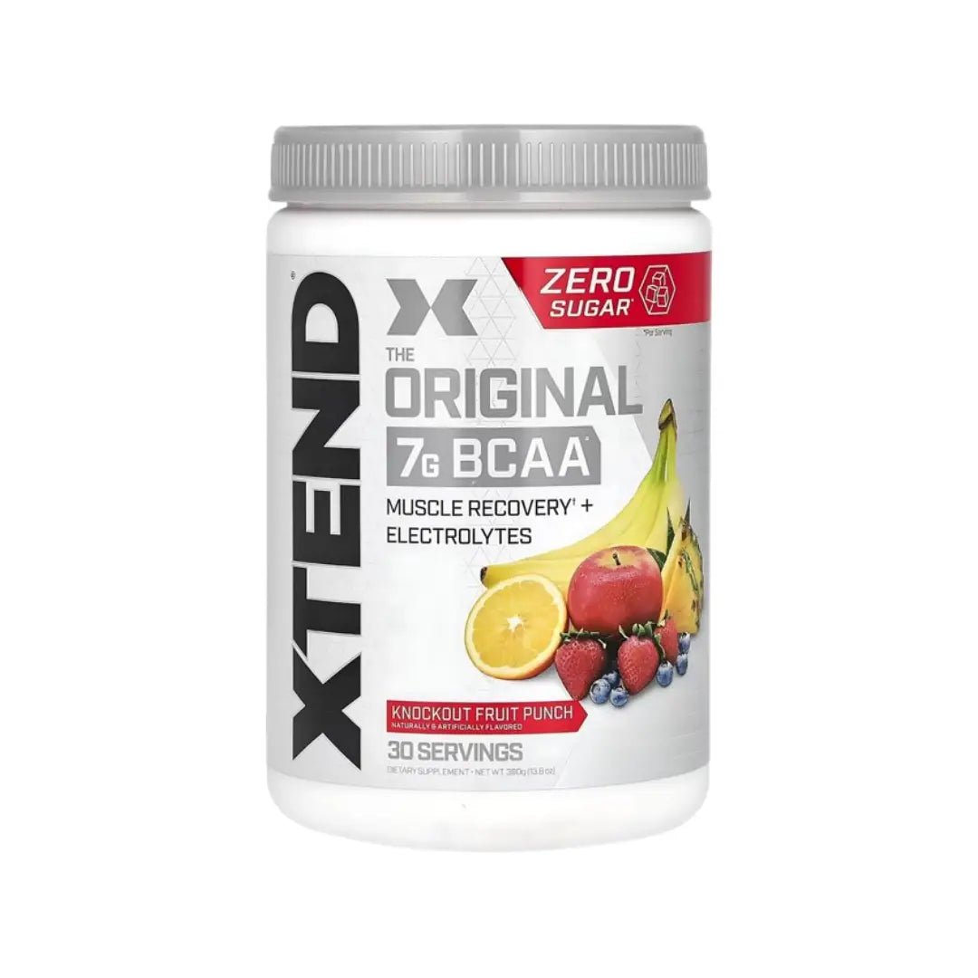 Xtend Original 7G BCAA 405g Knockout Fruit Punch sugar-free amino acid powder for muscle recovery and hydration