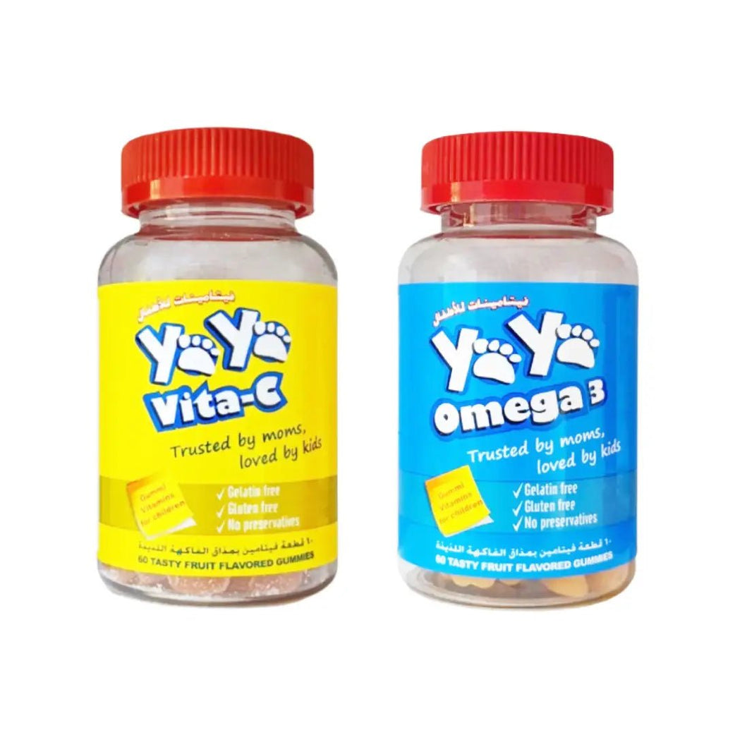 YAYA Vitamin C and Omega 3 Fruit Flavored Gummies 60s Each Combo Pack Daily immune, heart, and brain support in tasty fruit gummies