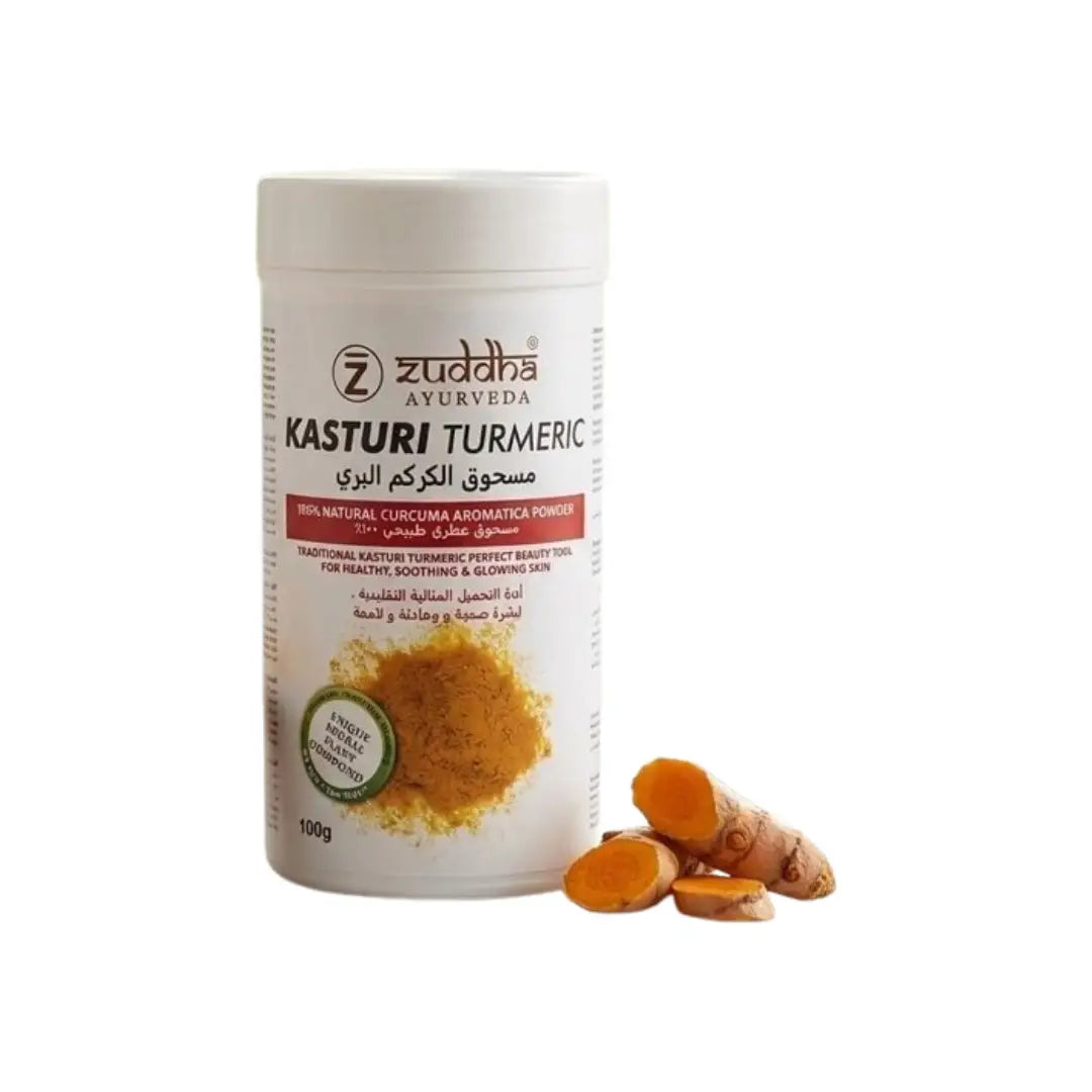 Zudda Kasturi Turmeric Powder 100g cosmetic-grade wild turmeric powder for DIY face and body skincare.