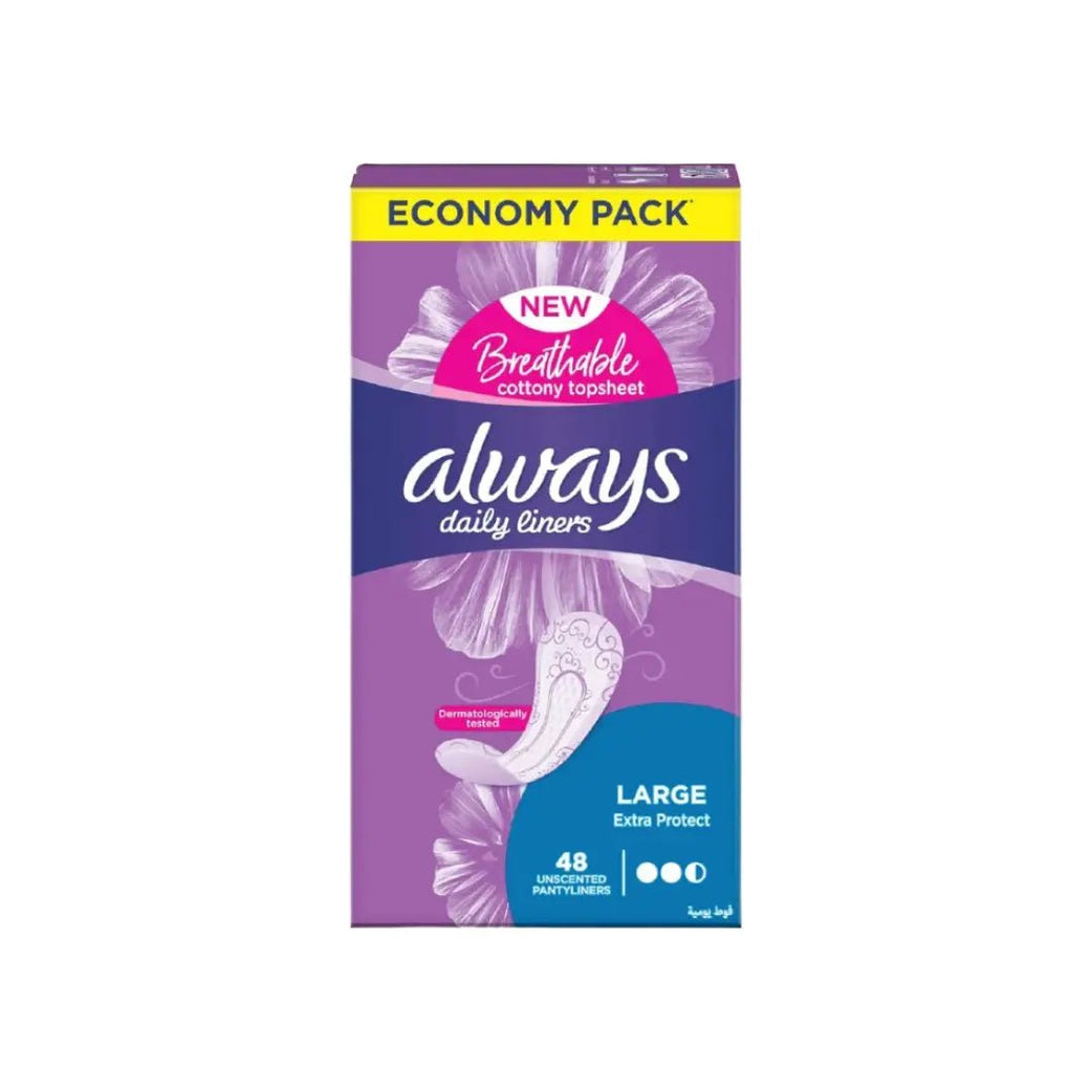 Always Daily liners Breathable Extra Protect Large Unscented 48s