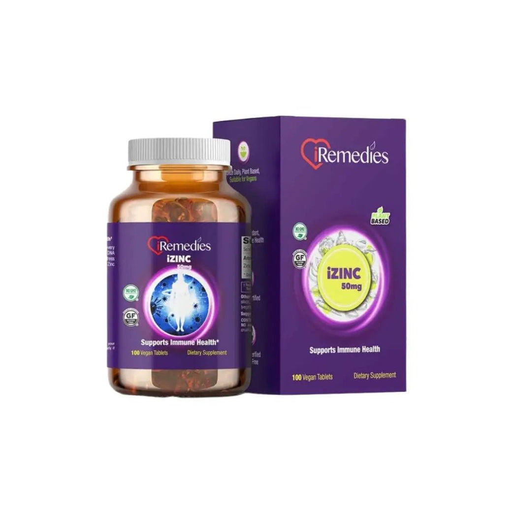 iRemedies iZINC 50mg Vegan Zinc Tablets 100 Count – Zinc supplement for immune and skin health