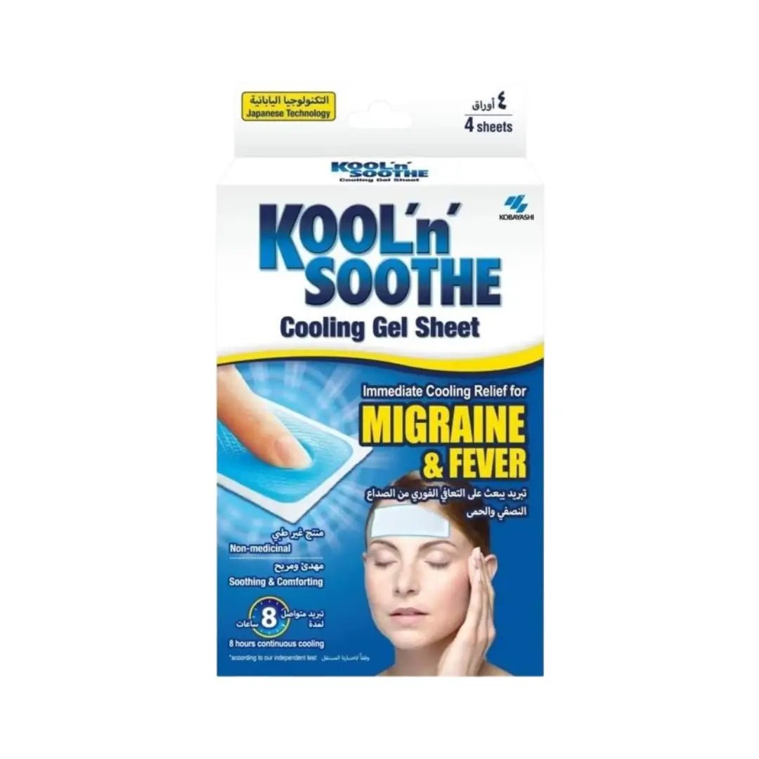 Kobayashi Kool N Soothe Adult Migraine & Fever Cooling Gel Sheet 4s