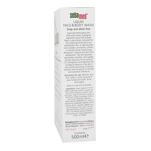 SEBAMED SENSITIVE SKIN LIQUID FACE & BODY WASH 500ML