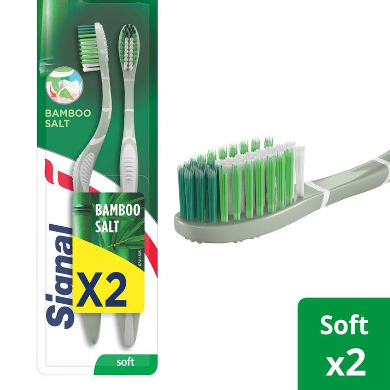Signal Toothbrush Bamboo Salt Soft 2pcs Assorted Colour - Med7 Online