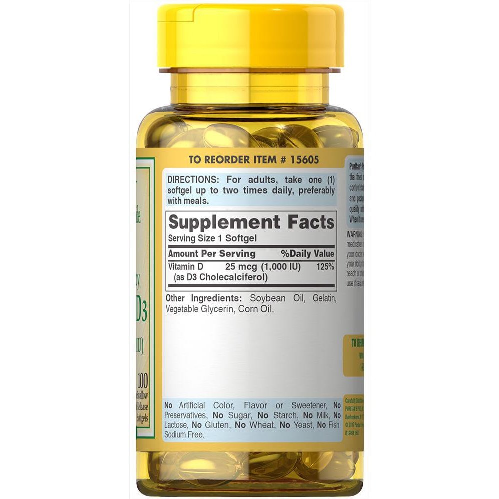Puritan's Pride Vitamin D3 25 mcg (1000 IU) 100s - Med7 Online