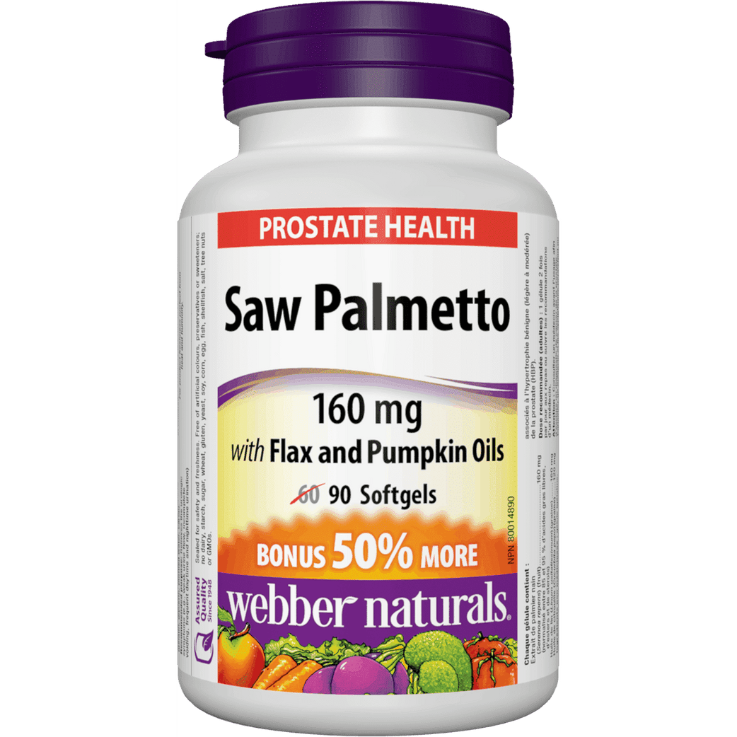 Webber Naturals Saw Palmetto 160 mg with Flax and Pumpkin Oils 60 Softgels - Med7 Online