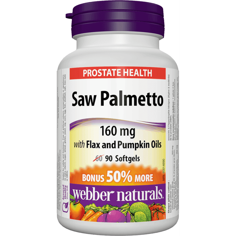 Webber Naturals Saw Palmetto 160 mg with Flax and Pumpkin Oils 60 Softgels - Med7 Online