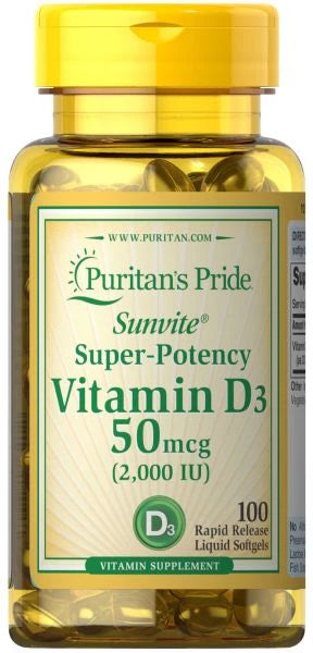 PURITAN'S PRIDE SUPER POTENCY VIT D3 2000IU كبسولات هلامية 100S (اشتري 2 واحصل على عرض 30٪)